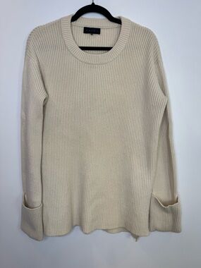 HATCH maternity Cream Ribbed Crewneck Sweater one size cashmere wool merino